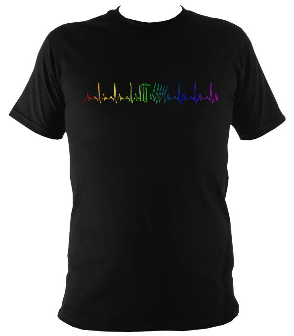 Rainbow Coloured Heartbeat Melodeon T-shirt - T-shirt - Black - Mudchutney