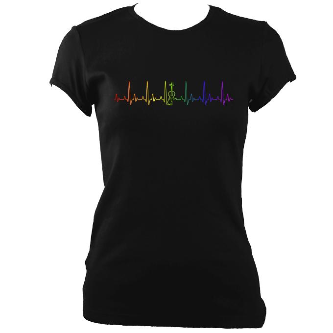 Heartbeat Fiddle in Rainbow Colours Ladies Fitted T-shirt - T-shirt - Black - Mudchutney