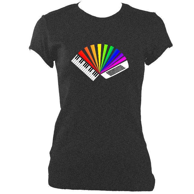 update alt-text with template Rainbow Piano Accordion Ladies Fitted T-shirt - T-shirt - Dark Heather - Mudchutney