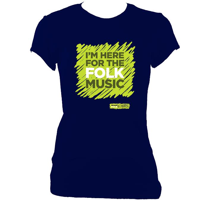 update alt-text with template "I'm Here For The Folk Music" Ladies Fitted T-Shirt - T-shirt - Navy - Mudchutney