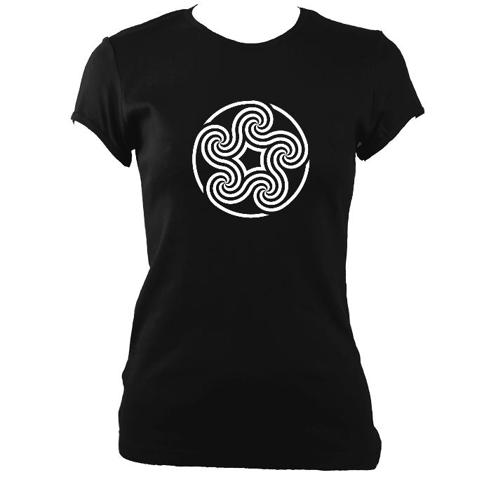 Celtic Five Spiral Ladies Fitted T-shirt - T-shirt - Black - Mudchutney