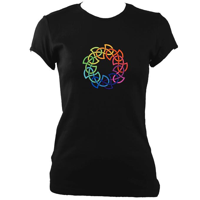 Rainbow Celtic Knot Ladies Fitted T-shirt - T-shirt - Black - Mudchutney
