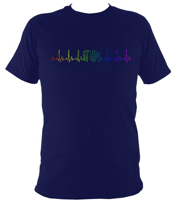 Rainbow Coloured Heartbeat Melodeon T-shirt - T-shirt - Navy - Mudchutney