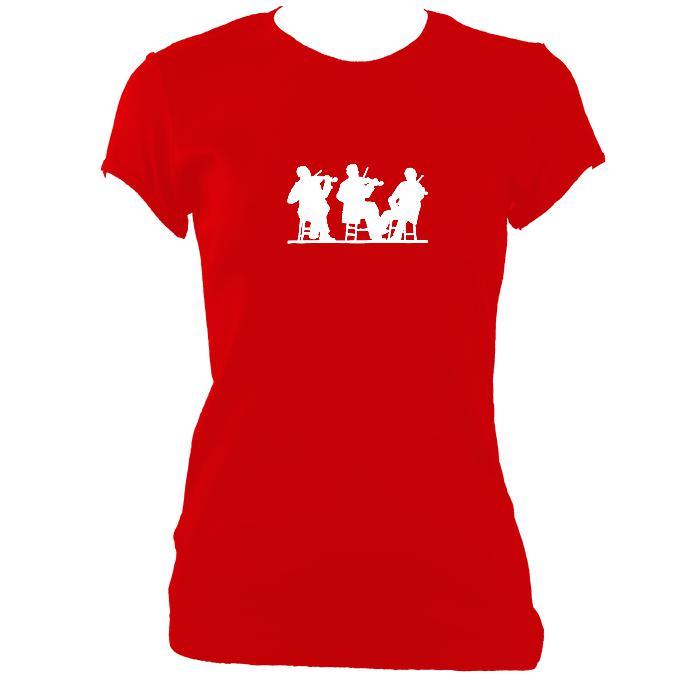 update alt-text with template Three Fiddlers Ladies Fitted T-shirt - T-shirt - Red - Mudchutney