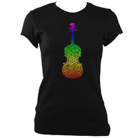 Rainbow Dotted Fiddle Ladies Fitted T-shirt - T-shirt - Black - Mudchutney