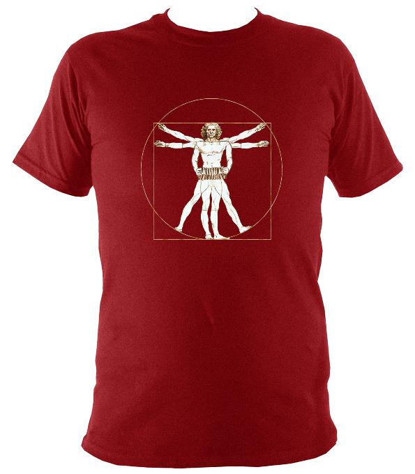 Da Vinci Vitruvian Man Playing Concertina T-Shirt - T-shirt - Antique Cherry Red - Mudchutney