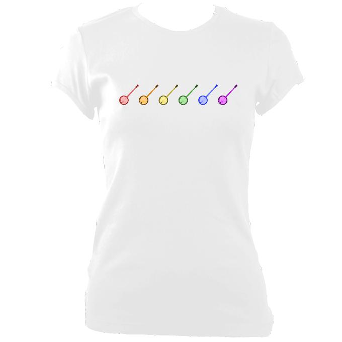 update alt-text with template Rainbow of Banjos Ladies Fitted T-shirt - T-shirt - White - Mudchutney