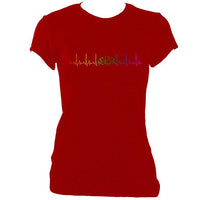 update alt-text with template Rainbow Coloured Heartbeat Concertina Ladies Fitted T-shirt - T-shirt - Antique Cherry Red - Mudchutney