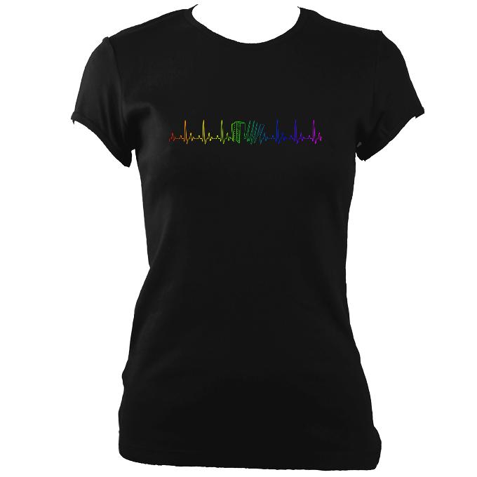 Rainbow Coloured Heartbeat Melodeon Fitted T-shirt - T-shirt - Black - Mudchutney