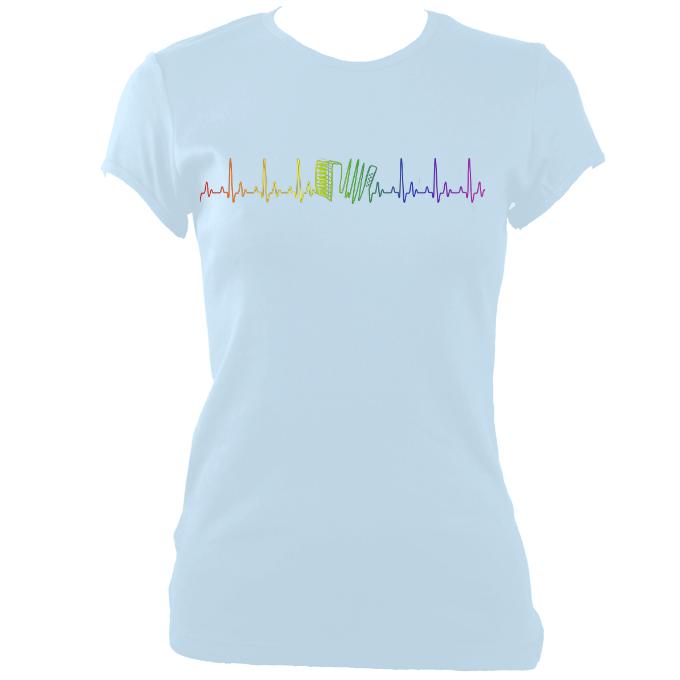 update alt-text with template ""Heartbeat Rainbow Accordion Ladies Fitted T-shirt - T-shirt - White - Mudchutney