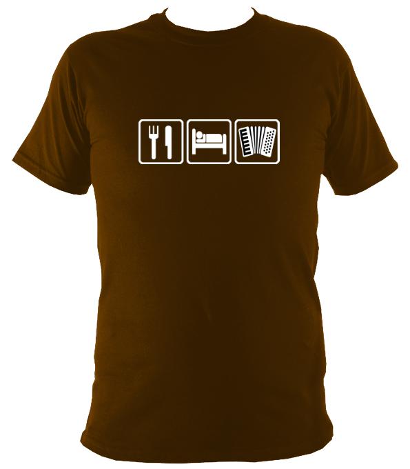Eat, Sleep, Play Accordion T-shirt - T-shirt - Dark Chocolate - Mudchutney