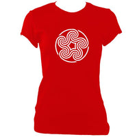 update alt-text with template Celtic Five Spiral Ladies Fitted T-shirt - T-shirt - Red - Mudchutney
