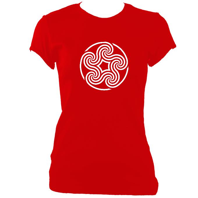 update alt-text with template Celtic Five Spiral Ladies Fitted T-shirt - T-shirt - Red - Mudchutney