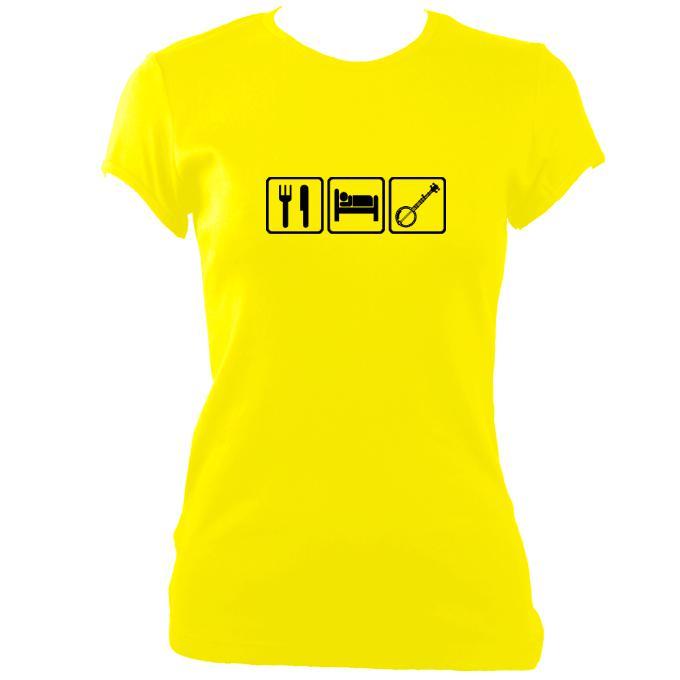 update alt-text with template Eat, Sleep, Play Banjo Ladies Fitted T-shirt - T-shirt - Daisy - Mudchutney