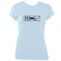 update alt-text with template Eat, Sleep, Play Banjo Ladies Fitted T-shirt - T-shirt - Light Blue - Mudchutney
