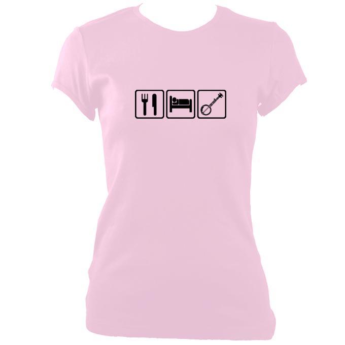 update alt-text with template Eat, Sleep, Play Banjo Ladies Fitted T-shirt - T-shirt - Light Pink - Mudchutney