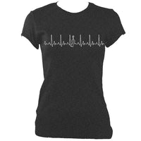 update alt-text with template Heartbeat Fiddle Ladies Fitted T-shirt - T-shirt - Dark Heather - Mudchutney
