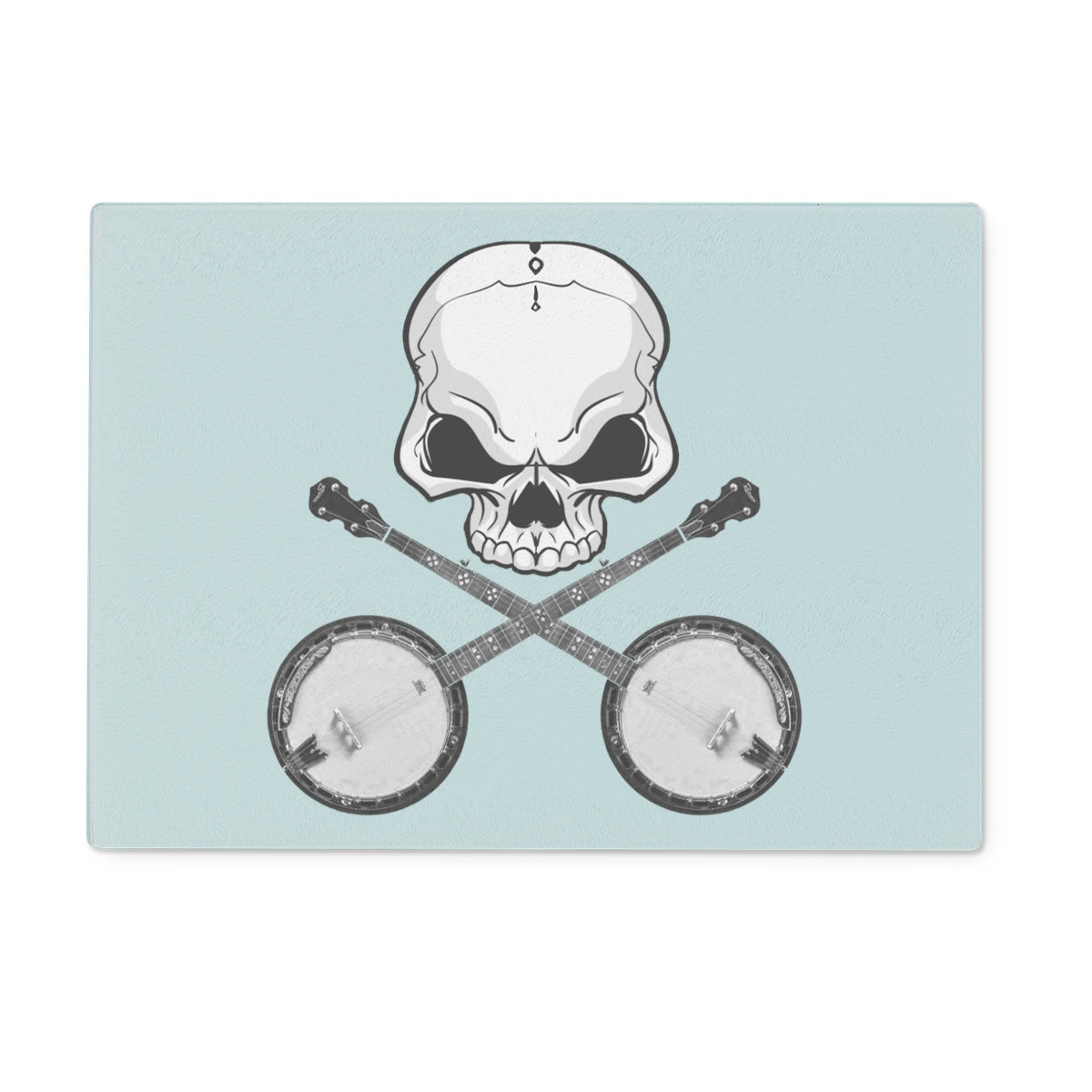 Skull and crossed Banjos Glass Chopping Board