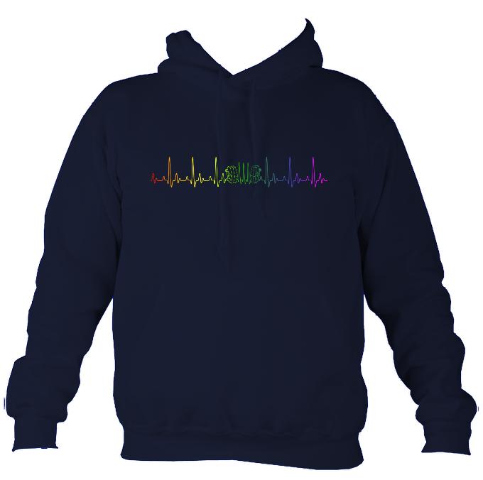 Heartbeat Concertina in Rainbow Colours Hoodie-Hoodie-Oxford navy-Mudchutney