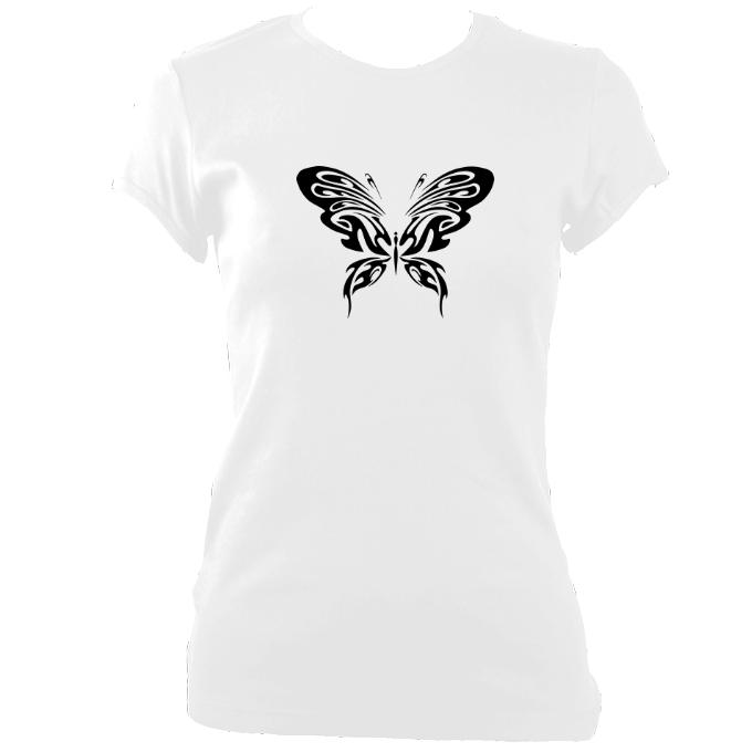 update alt-text with template Ladies Ornate Butterfly Design Fitted T-shirt - T-shirt - White - Mudchutney