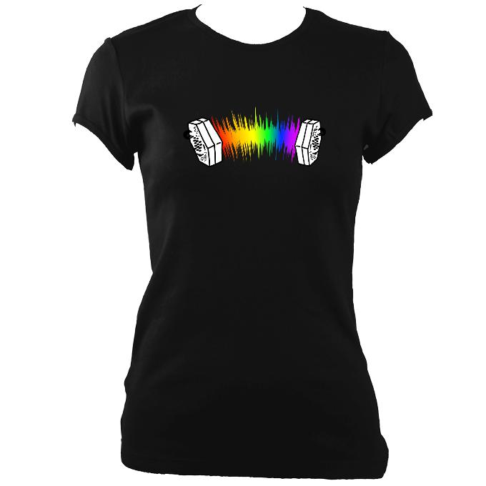 update alt-text with template Rainbow Sound Wave Concertina Ladies Fitted T-shirt - T-shirt - Black - Mudchutney