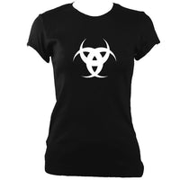 update alt-text with template Tribal 3 Moons Ladies Fitted T-Shirt - T-shirt - Black - Mudchutney