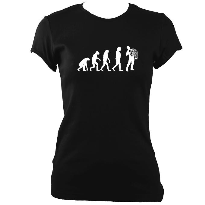 Evolution of Accordion Players Ladies Fitted T-shirt - T-shirt - Black - Mudchutney