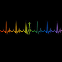 update alt-text with template Heartbeat Fiddle in Rainbow Colours Ladies Fitted T-shirt - T-shirt - Black - Mudchutney