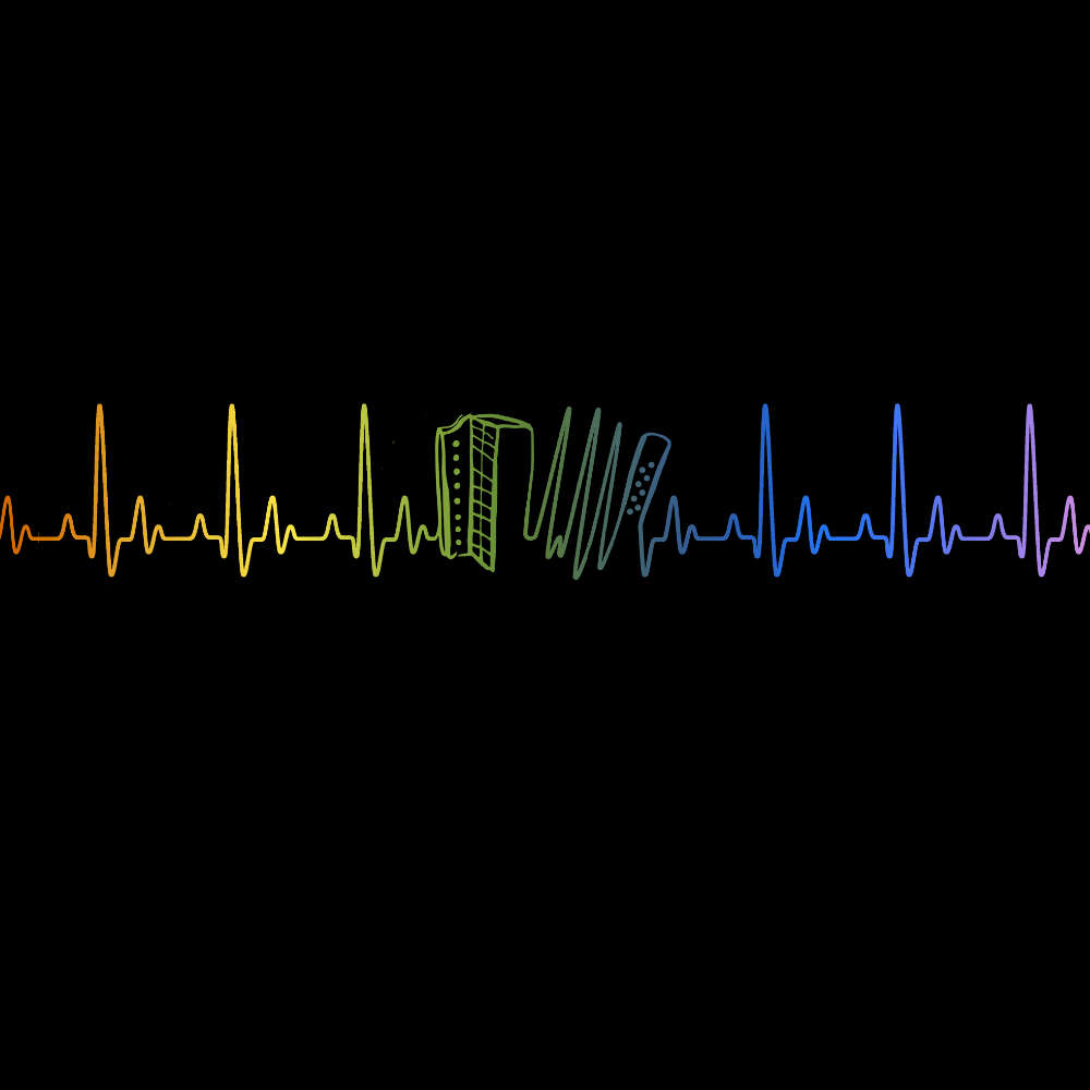 Rainbow Coloured Heartbeat Melodeon T-shirt - T-shirt - - Mudchutney